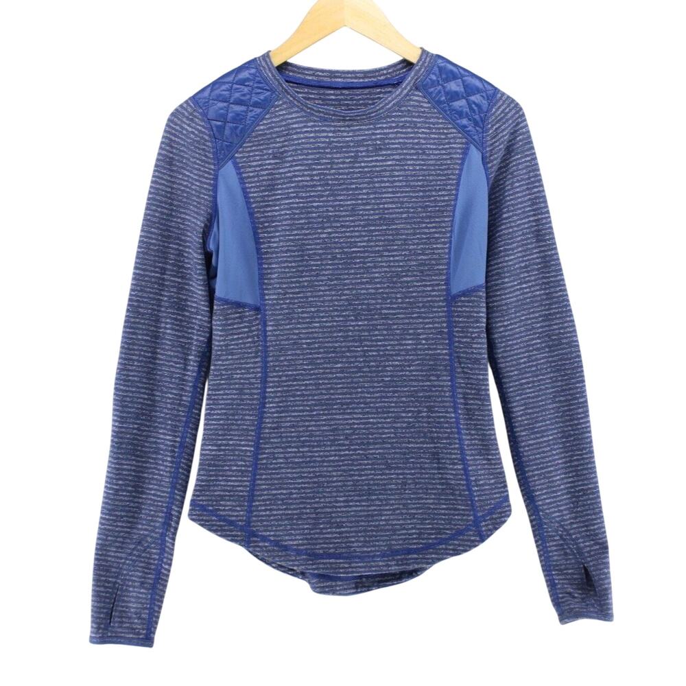 Lululemon 6 Ice Queen Warm Quilted Long Sleeve Pullover Run Shirt Blue Stripe